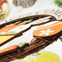 Wooden Rabbit Easter Egg Garland Pendant Wall Hanging Door Hanging