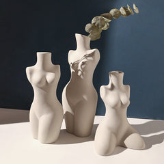 Body Modeling Art Vase Silent Style Ceramic Vase Sculpture White Plain Embryo Flower Vase