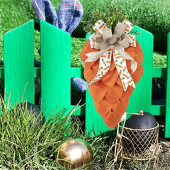 Easter Carrot Wreath Rustic Bow Cloth Wreath Garland With Green Leaves For Front Door Decoration