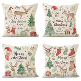 Christmas Socks Printed Pillow Cover Christmas Reindeer Linen Pillowcase Living Room Bedroom Decoration