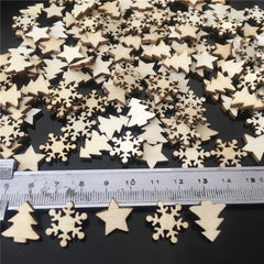50pcs Wooden Christmas Tree Snowflakes Stars DIY Christmas Hanging
