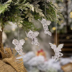 Christmas Decorations Transparent Angel Pendant Christmas Tree Acrylic Silver Wings Angel Pendant