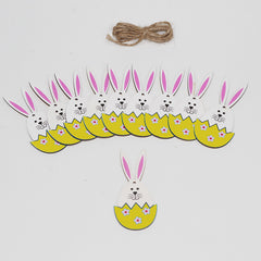 10Pcs Bunny Easter Wooden Pendant Cartoon Rubbit Egg