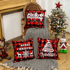 Christmas decoration red linen checkered Christmas square pillow cover sofa cushion cover without pillow core