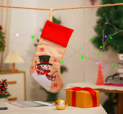 Christmas Decoration Linen Red Bordered Old Man Snowman Christmas Socks