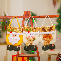 Christmas decoration items, yellow Santa Claus tote bag, glitter Christmas gift bag