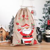Christmas printed linen gift bags Santa Claus backpacks