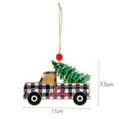 Christmas Decorations Wooden Plaid Car Santa Claus Christmas Tree Hanging