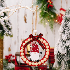 Christmas Decoration Wooden Wreath Christmas Tree Pendant Santa Claus Dwarf Pendant Wooden Round Bead String