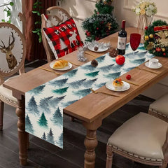 Winter Christmas Table Flag Linen Christmas Tree Printed Tablecloth Holiday Table Decoration Tablecloth Mat