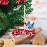Christmas Decorations Wooden Plaid Car Santa Claus Christmas Tree Hanging