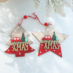 Christmas Pendant Wooden Star Pentagram Love Christmas Decoration Colorful Christmas Tree Decoration Atmosphere Arrangement