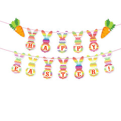 New Easter Party Cartoon Bunny Flag Pulling Easter Festival Theme Decoration Banner Flower Pulling