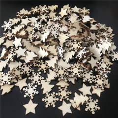 50pcs Wooden Christmas Tree Snowflakes Stars DIY Christmas Hanging