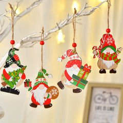 Christmas decorations, painted wooden ornaments, Christmas trees, faceless old man Rudolf Christmas ornaments