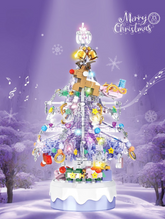 Christmas Tree Building Block Music Box with Lights – Green, Purple, Pink