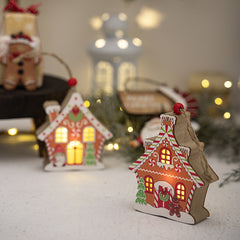 Christmas Hut Wooden Pendant Christmas Gingerbread Hut with Lamp Pendant Christmas Tree Decoration Pendant