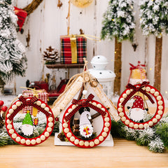 Christmas Decoration Wooden Wreath Christmas Tree Pendant Santa Claus Dwarf Pendant Wooden Round Bead String