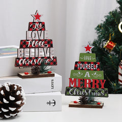 Christmas decorations wooden hollow Christmas tree shapes English letter desktop ornaments party decorations