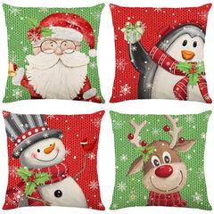 Christmas Day Pillowcase Linen Christmas Snowman Printed Home Pillowcase Living Room Sofa Cushion Cover