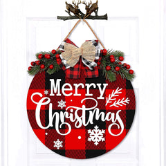 Christmas decoration wooden flower wreath Christmas wooden welcome doorplate decoration flower wreath door ring