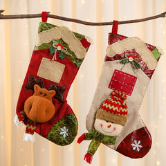 3D Linen Splicing Cartoon Christmas Socks Christmas Decorations Gift Pendants