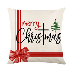 Christmas Pillow Cover Linen Printed Home Living Room Sofa Pillowcase Christmas Tree Cushion