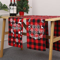 Christmas Decoration Red Black Checkered Cloth Printed Table Flag Christmas Table Flag Holiday Home Christmas Meal Mat