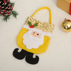Christmas decoration items, yellow Santa Claus tote bag, glitter Christmas gift bag