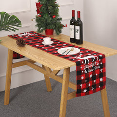 Christmas Decoration Red Black Checkered Cloth Printed Table Flag Christmas Table Flag Holiday Home Christmas Meal Mat