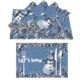 Christmas meal mat solid color snowman white linen printed table mat restaurant Christmas decoration insulation mat