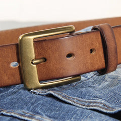 Vintage Luxury Handmade Leather Copper Buckle Man's Belt Cinturon Gotico Cowhide Retro All-match Casual Jeans Soft Belt ABC