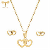FGifter Cute Sisters Gift Double Hearts Earrings Necklace Jewelry Set for Women Lovers Mother Daughter Present