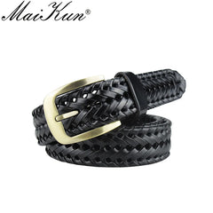 Maikun Men Braided Belt Woven Leather Belts for Men Women Vintage Waist Strap Casual Belt Pin Buckle Male Belt for Jeans