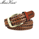 Maikun Men Braided Belt Woven Leather Belts for Men Women Vintage Waist Strap Casual Belt Pin Buckle Male Belt for Jeans