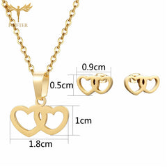 FGifter Cute Sisters Gift Double Hearts Earrings Necklace Jewelry Set for Women Lovers Mother Daughter Present