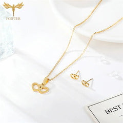 FGifter Cute Sisters Gift Double Hearts Earrings Necklace Jewelry Set for Women Lovers Mother Daughter Present