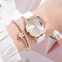 Women Fashion White Watch Quartz Leather Ladies Wristwatches