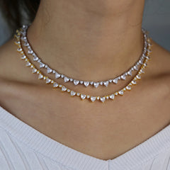 New Lover Valentine's Day Gift For Girlfriend Iced Out Sparking Bling 5A Round Heart Cubic Zirconia Cz Tennis Choker Necklace