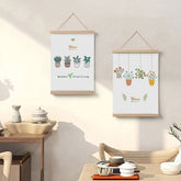 Simple Home Cartoon Green Plant Solid Wood Fabrics Hanging Picture