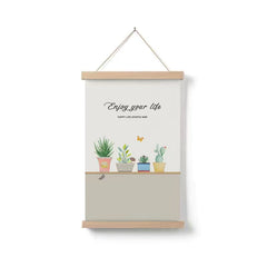 Simple Home Cartoon Green Plant Solid Wood Fabrics Hanging Picture