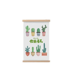 Simple Home Cartoon Green Plant Solid Wood Fabrics Hanging Picture
