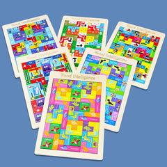 Tetris Wooden Puzzle Wooden Building Blocks Game Puzzle Board Children's Educational Toys Wholesale Assembly Animal Models