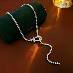 A Light Luxury Zircon Horseshoe-shaped Tassel Necklace