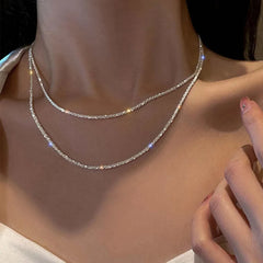 Silver Color Sparkling Necklace For Women Trendy Clavicle Chain Choker Girls