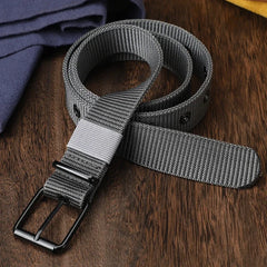 Men's Belt Porous Canvas Pin Buckle Leather Belt Outdoor Sports