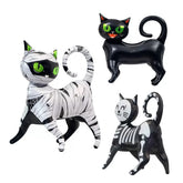 Halloween party decoration with black cat, aluminum foil balloons, 4D standing cartoon, green eyed cat, binding cloth design, Gh