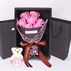 1PC Handmade 7 Rose Soap Bouquet Little Bear Gift Box Creative Valentine's day