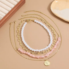 Fashion Elegant Pearl Beaded Necklace Exquisite Neck Jewelry Multilayer