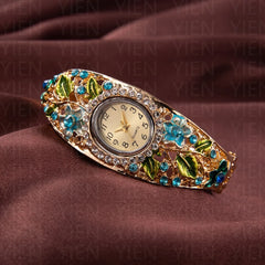 Women Bangle Bracelet Watch Luxury Retro Crystal Flower Quartz Watches for Woman Fashion Elegant Ladies Wristwatches Reloj Mujer